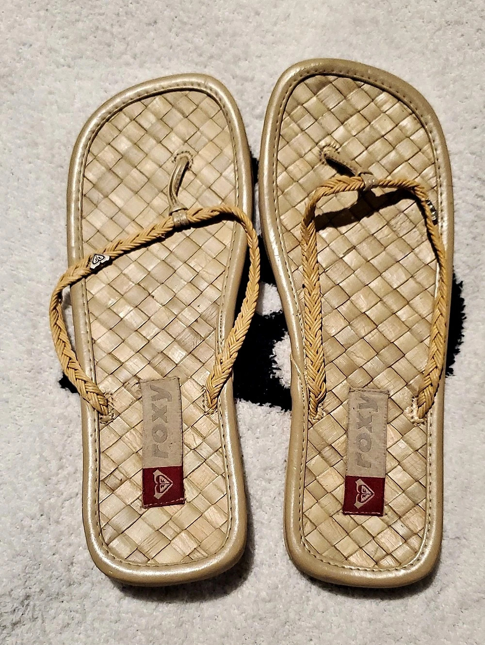 Roxy Porto Flip Flop Woven Strap Sandals Tan